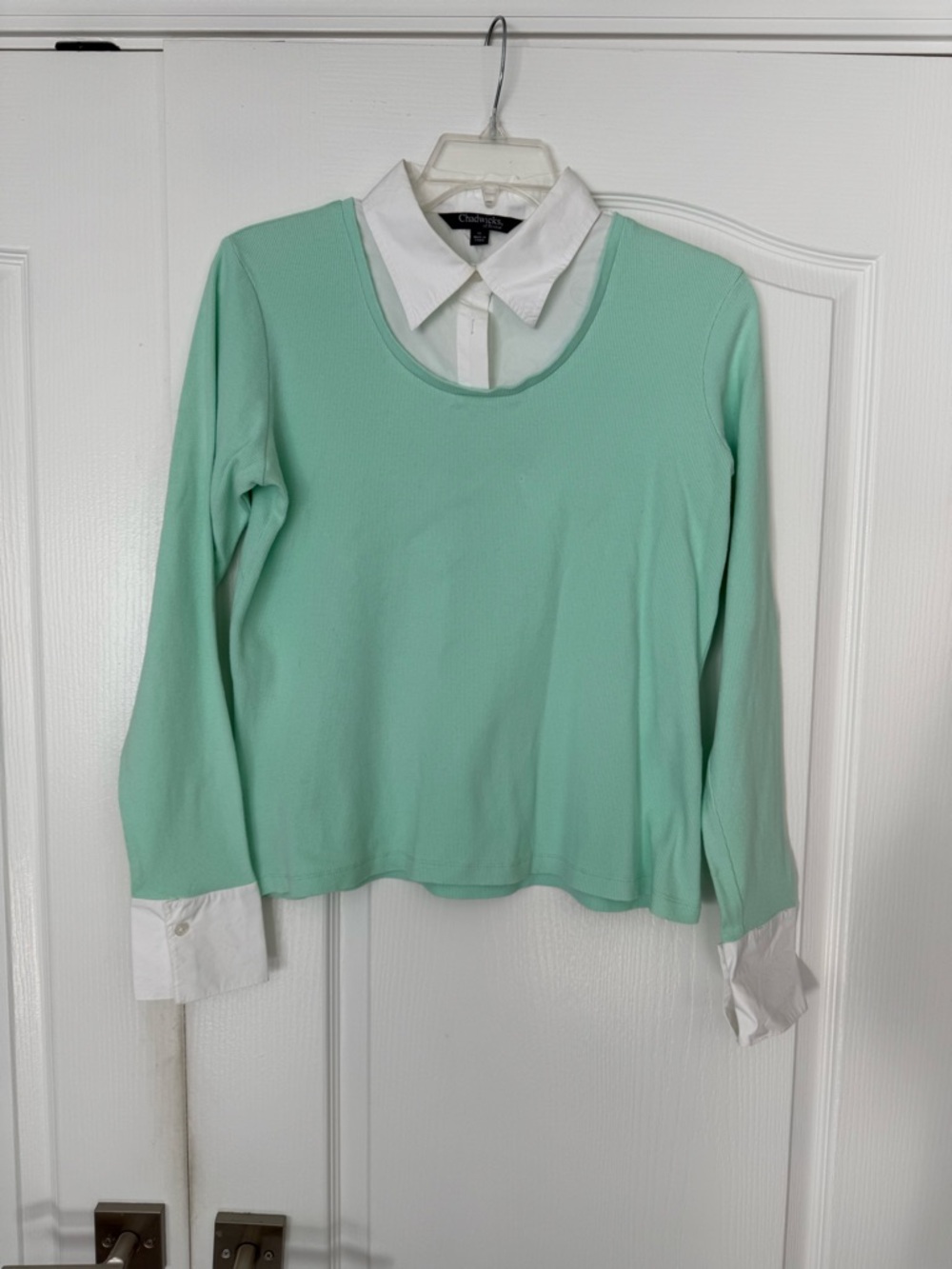 Chadwicks Mint Long-Sleeve Layered Collared Tee
